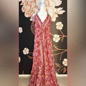 NWOT Romantic Pink Paisley Silk Halter Neck Maxi Dress